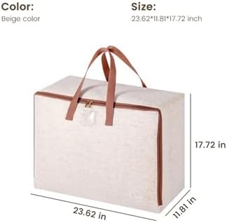 82L Storage Bag for Clothes, Comforters, Blankets, Bedding, Pillows, Stuffed Toys, Jackets with Sturdy Handles, Clear Label Tag, Zippered, for use at Home, Travel or Move, 24x17x12 (Beige, Large)