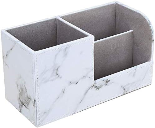 Desk Organizer Office Supplies Caddy Pu Leather Multi-function Storage Box Pen/Pencil,Cell phone, Business Name Cards Remote Control Holder Gray Marble