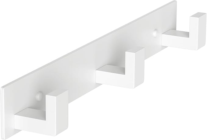 PMMASTO Stainless Steel Coat Rack Wall Mounted, Heavy Duty Metal Hook Rail for Hanging Coats Hats Towels Robes Bags, Modern Wall Hooks Organizer (White, 3 "L Hooks, 2 Pack)