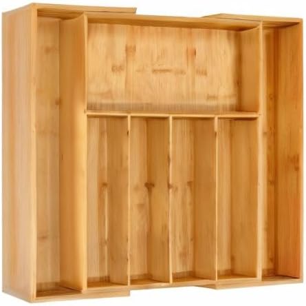 VaeFae Bamboo Drawer Organizer, Large, Natural | Expandable Silverware Organizer, Kitchen Utensil Storage, Wooden Cutlery Tray with Dividers, Fork and Spoon Holder
