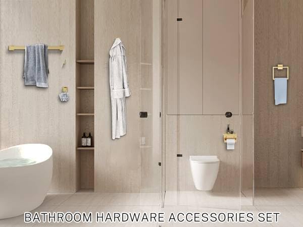 Brushed Gold Towel Bar Set 10-Piece Gold Bathroom Hardware Accessories Set,Stainless Steel Towel Rack Set for Bathroom Wall-Mounted,23.6-Inch