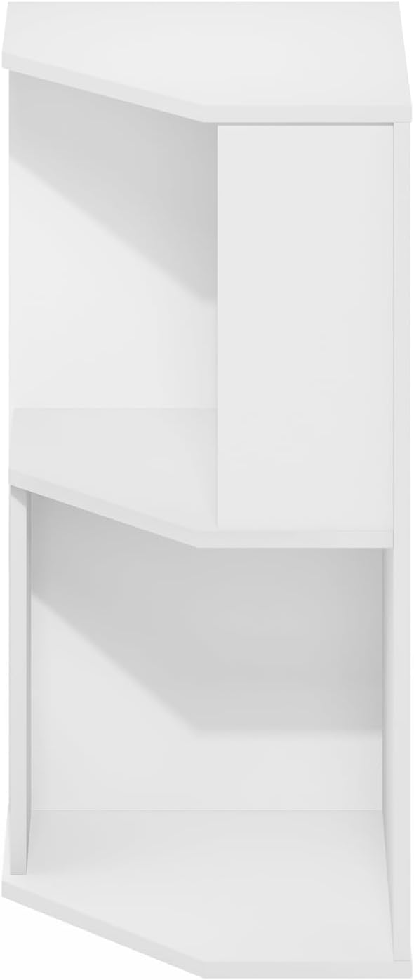 Furinno ECON Corner Shelf, 2-Tier Corner Book Shelf, Standing Storage Shelves, Cube Display Rack, Bookshelf, for Organization and Storage, Living Room, Home Office, Plain White