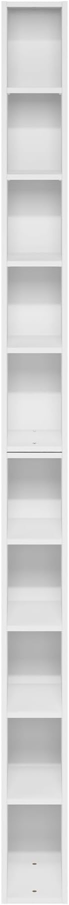 Furinno Fulda Book Shelf, 10-Tier Bookshelf, Space Saving Storage Shelf Bookcase, 9.2 x 5.9 x 78.7, for Living Room, Bedroom, Home Office, White