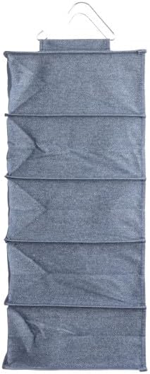 Household Essentials Hanging Cotton Blend and Plastic Closet Shoe Organizer with 10 Storage Compartments, Denim