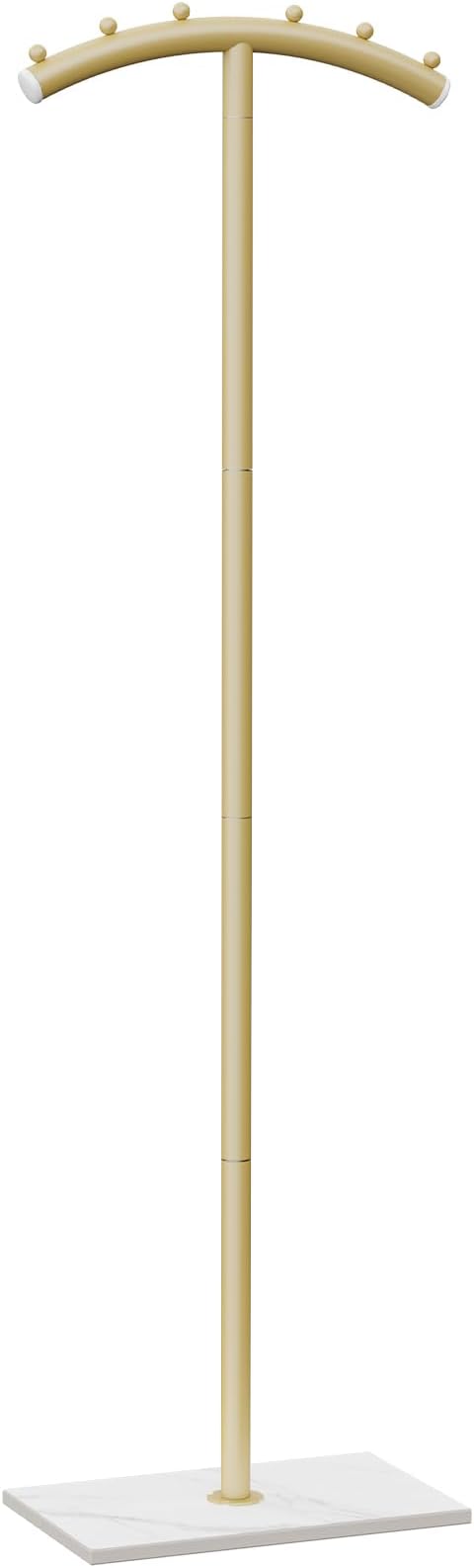Modern Coat Racks,T-Shaped Coat Stand with Rock Base,68.9in Gold | Metal Garment Racks with Anti Slip Knot,Arcuate Clothes Display Hanger with Natural Patterned Bottom Plate for Bedroom