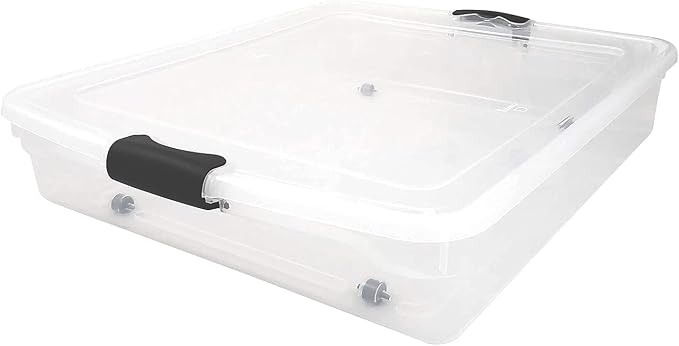 HOMZ 56 Quart Clear Latching Underbed Plastic Storage with Wheels, 2-Pack, Multipurpose for Clothes, Shoes, and Bedding