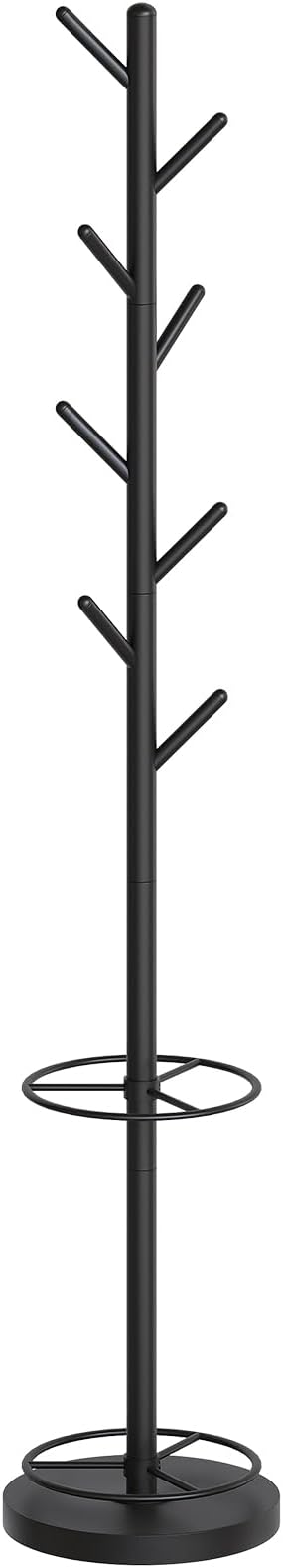 Coat Rack Freestanding with Umbrella Holder, Coat Rack Stand with 8 Hooks, Heavy Duty Coat Tree for Entryway, Modern Clothing Rack, Metal Coat Hanger Stand for Bedroom, Office, Black YM03BB