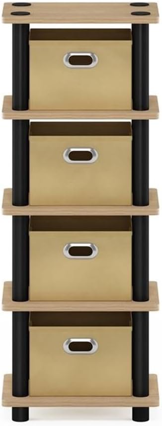 FURINNO LAci 4-Bins System Rack, Oak/Black/Light Brown