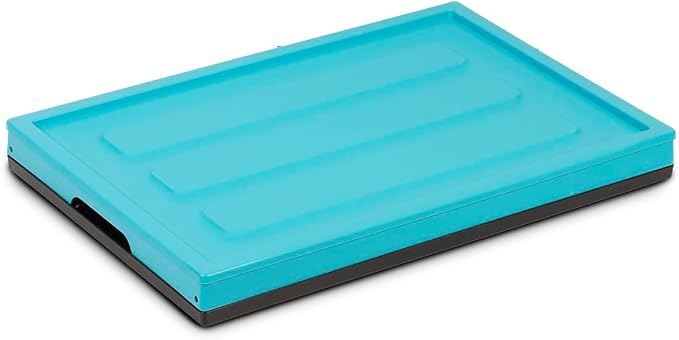 Glad Collapsible Storage Bin with Lid - 48L Foldable Plastic Box for Garage, Car Trunk, and Organization - Stackable Lidded Container with Handles, Turquoise
