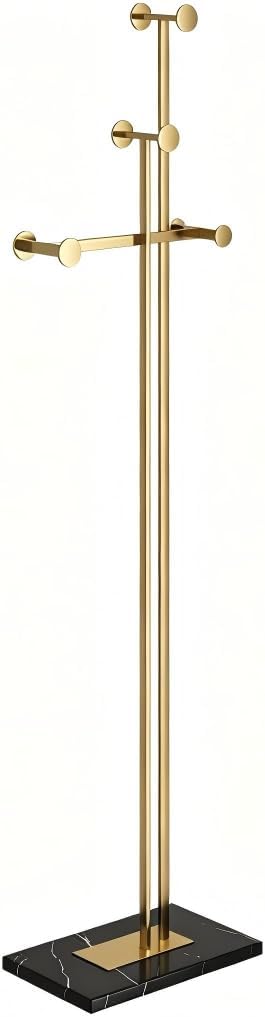 Metal Coat Rack Freestanding for Entryway (Gold) | Heavy Duty, Marble Base, Metal Frame, Essential Items Organizer for Clothes Bags, for Bedroom Living Room Hotel