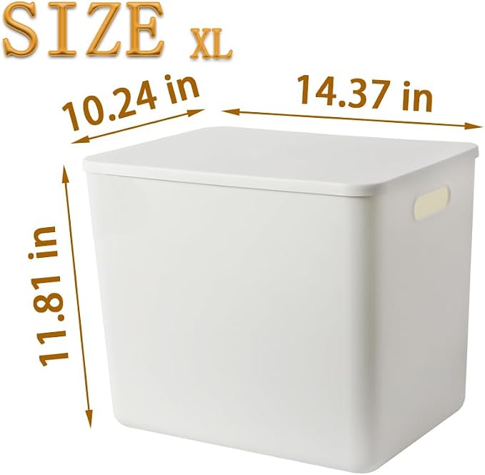 6 pack large plastic White storage bins with Lids, Toy Box Chest with Handle,Organizer Containers Baskets for Baby,Nursery,Shelves,Playroom, Bedroom,Office,Closet,home (White, 6XL)