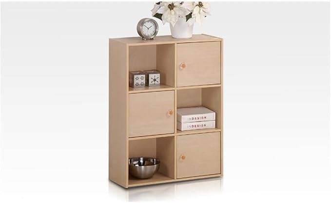 Furinno Pasir 3 Tier Shelf with 3 Door/Round Handle, Steam Beech