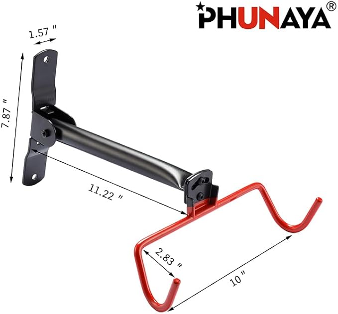 PHUNAYA Wall Mount Bike Rack,Bike Hanger Horizontal,Bicycle Holder Heavy Duty,Garage Bike Storage,Garage Organization Bicycle Hook with Rubber,Foldable and Adjustable Angle(2 pack)