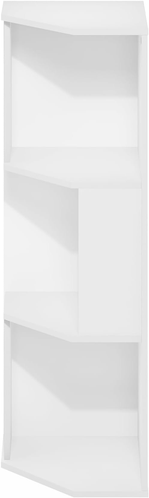 Furinno ECON Corner Shelf, 3-Tier Corner Book Shelf, Standing Storage Shelves, Cube Display Rack, Bookshelf, for Organization and Storage, Living Room, Home Office, Plain White