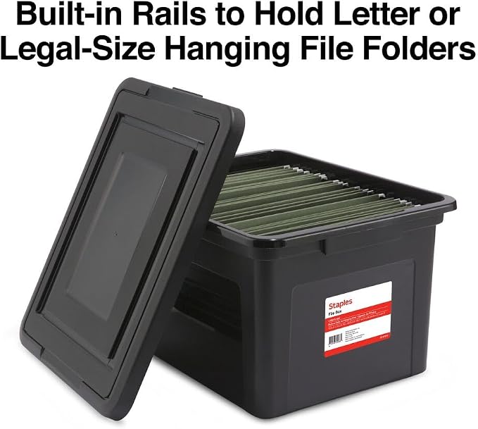 STAPLES File Box Plastic File Box Snap, Letter/Legal Size, Black, 4/Carton