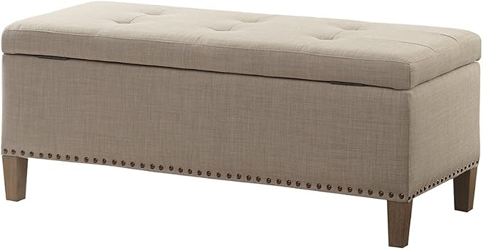 Madison Park Entryway Accent Bench for Living Room Flip Top Storage Bench Ottoman, Nailhead Trim, Tufted Padded Top, Modern Bed End Bench for Bedroom Storage Chest, Indoor Seating, 42"Wide, Light Grey