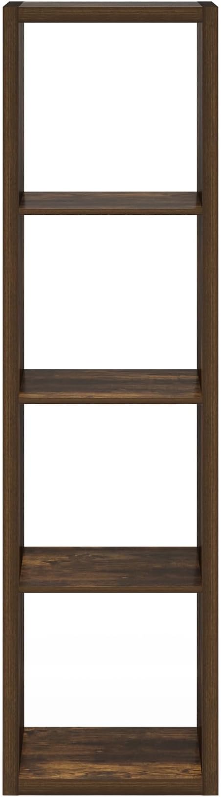 Furinno Cubicle Book Shelf, Vertical 4-Cube Bookshelf, Extra Thick Horizontally & Vertically Reversible Bookcase with Open Back, 14.6" x 16" x 58", for Living Room, Bedroom, Home Office, Amber Pine