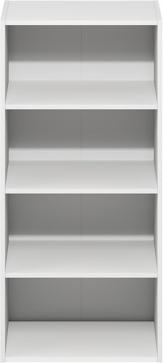 Furinno Basic Book Shelf, 4-Tier Bookcase with Open Shelf, Bookshelf, Cube Storage Organizer, 11 x 17 x 35, for Living Room, Bedroom, Home Office, White