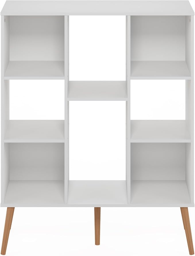 Furinno Claude Mid Century Style Book Shelf, 8-Cube Bookshelf, Cube Storage Organizer Bookcase with Wood Legs, 10.9 x 31.5 x 39.3, for Living Room, Bedroom, Home Office, White