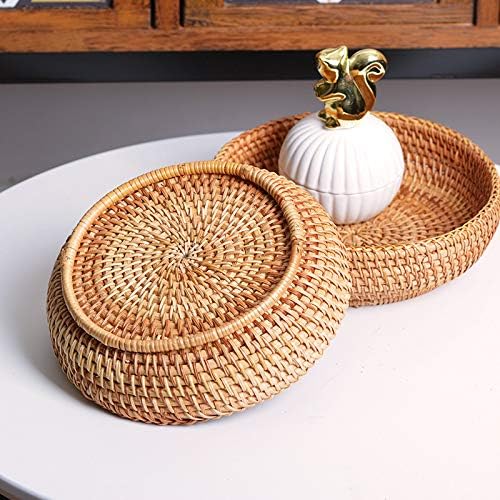 Small Round Keys Basket for Entryway Woven Baskets for Organizing Tabletop Decorative Wicker Organizer Basket for Keys Wallet Cell Phone for Fruit Candy Cracker | Basket for Keys Wallet Cell Phone, Small Item Organizer, Tabletop Decoration