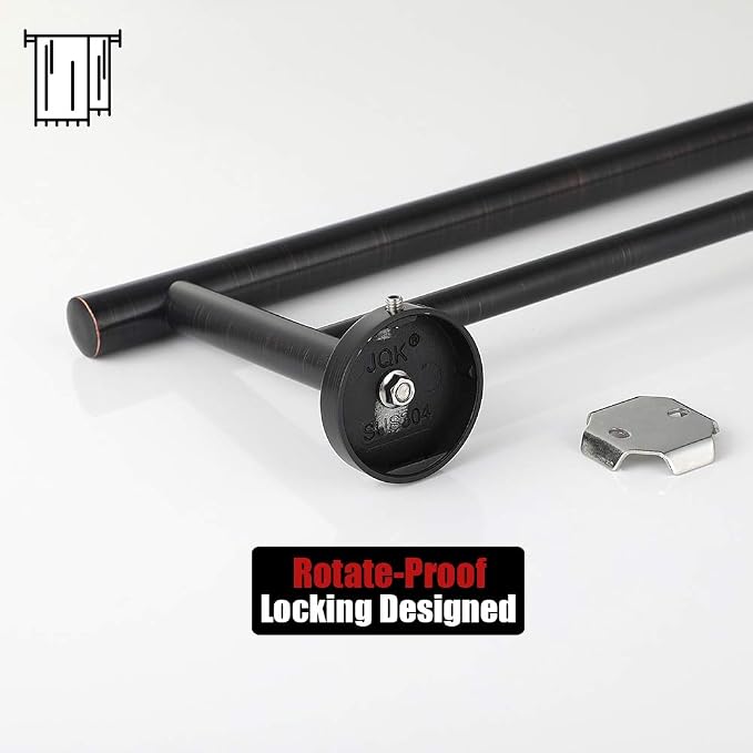 JQK Double Towel Bar Oil Rubbed Bronze, 20.5 Inch 304 Stainless Steel Thicken 0.8mm Towel Rack Bathroom, Towel Holder ORB Wall Mount, Useable Length 18 Inch, TB100L18-ORB