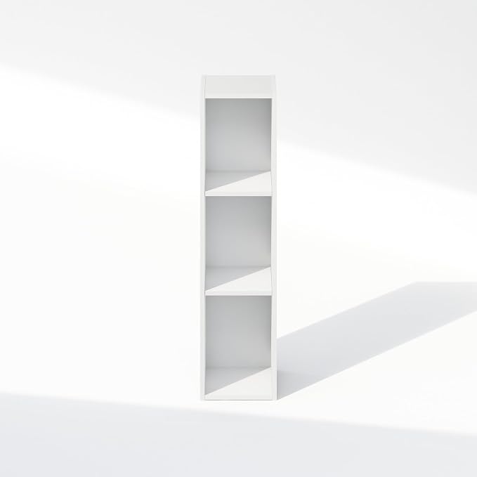 Furinno Reed 3-Tier Closet Organizers and Storage, Closet Organizer, Open Shelf Closet Storage, for Wardrobe, Bedroom, Living Room, 8-Inch Width, White