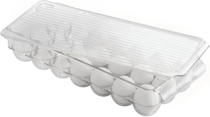 iDesign Clear Plastic Egg Holder for Fridge with Lid, 21 Egg | Storage Container, Organizer Bin