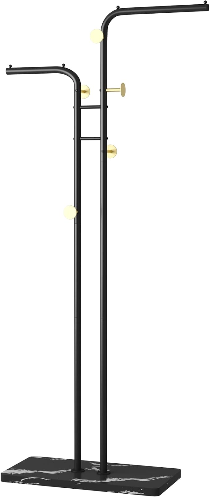 HOMEFORT Coat Rack, Freestanding Metal Coat Racks, Double-pole Clothes Hat Stand with 5 Hooks for Closet, Bedroom, Entryway, Living Room, Black