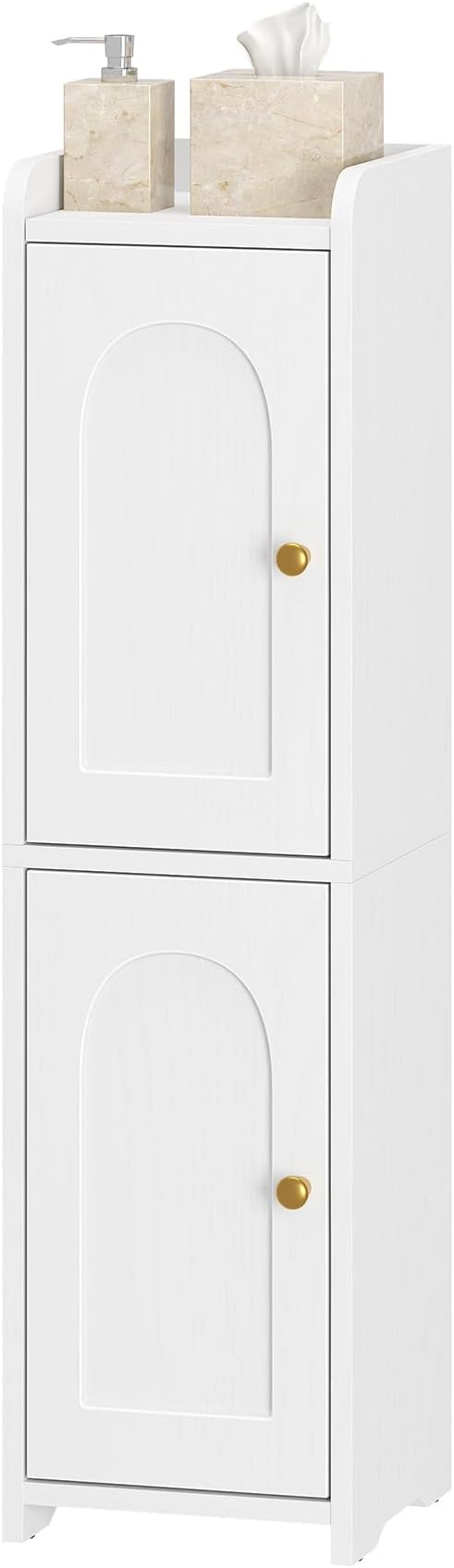 Hzuaneri Bathroom Storage Cabinet, Small Corner Floor Cabinet with 2 Doors | Narrow Toilet Paper Cabinets with Adjustable Shelf, Bathroom Organizer for Small Spaces, 7.9" D x 7.9" W x 29.5" H White
