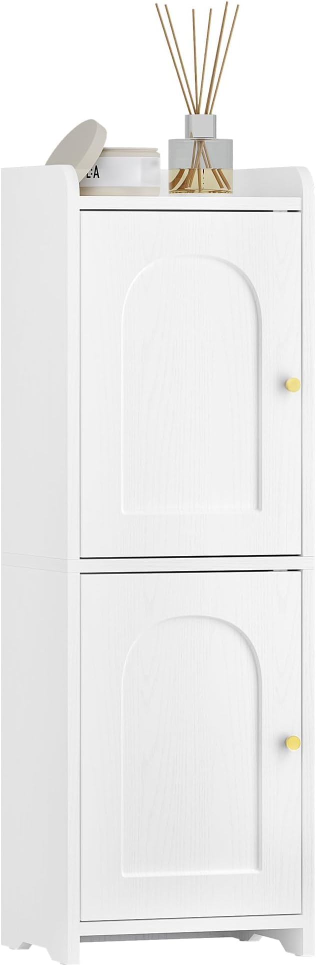 Hzuaneri Bathroom Storage Cabinet, Small Corner Floor Cabinet with 2 Doors | Narrow Toilet Paper Cabinets with Adjustable Shelf, Bathroom Organizer for Small Spaces, 7.9" D x 9.8" W x 29.5" H White