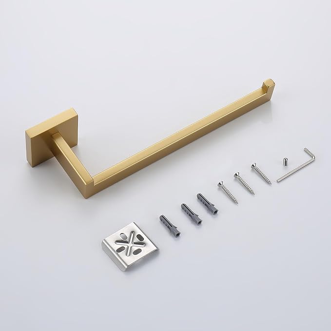 TASTOS Premium Stainless Steel Hand Towel Holder, Square Hand Towel Ring Heavy Duty Wall Mounted Modern Hand Towel Bar for Bathroom Kitchen, Brushed Gold
