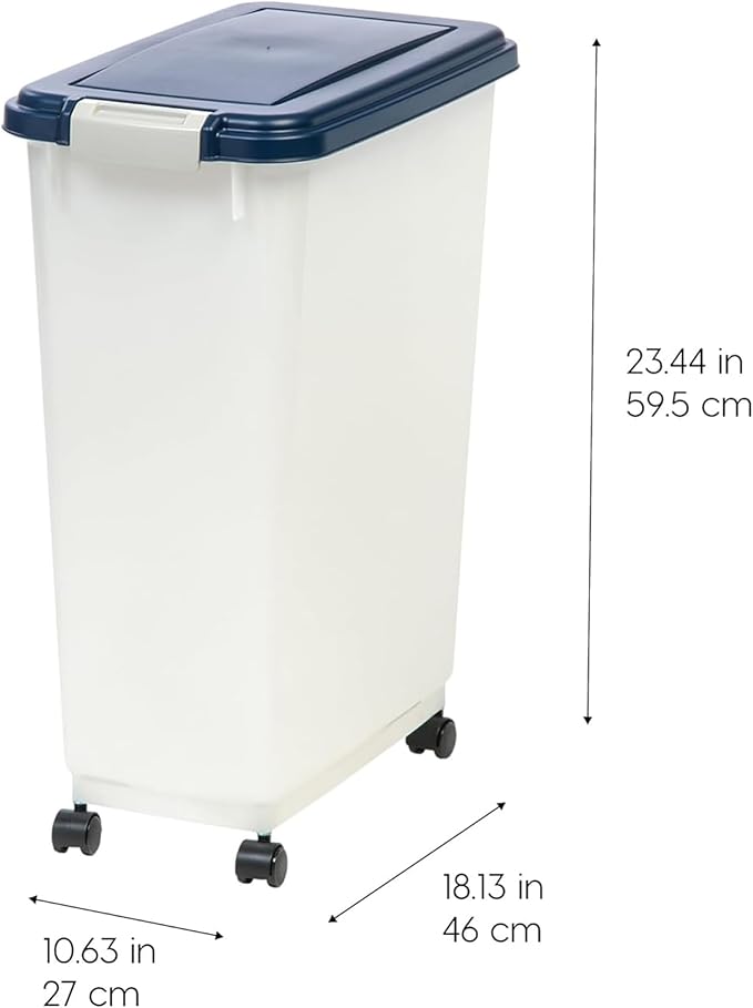 IRIS USA Airtight Dog Food Storage Container, Up to 38 lbs, Attachable Wheels, For Dog Cat Bird and Other Pet Food Storage Bin, Keep Fresh, Easy Mobility, BPA Free, Navy/Pearl, 6 Pack
