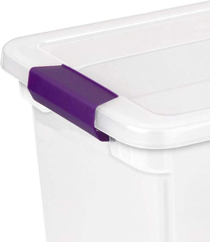 Sterilite ClearView Latch Boxes, Storage Bins with Lids, 27 Quart, 24-Pack | Clear Plastic Organizers with Color Accent Latches for Closet, Bedroom, Shelving Units, Dorm Room and Home Organization