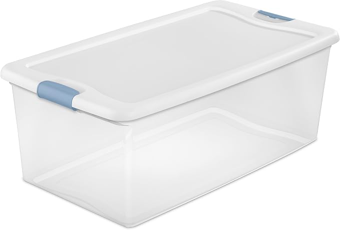 Sterilite Latching Box with Lids for Home and Office, 106 Quart, 12-Pack | Heavy-Duty and Stackable Plastic Containers with Latches for Closet, Cabinet, Bedroom, Bathroom and Dorm Room Organization