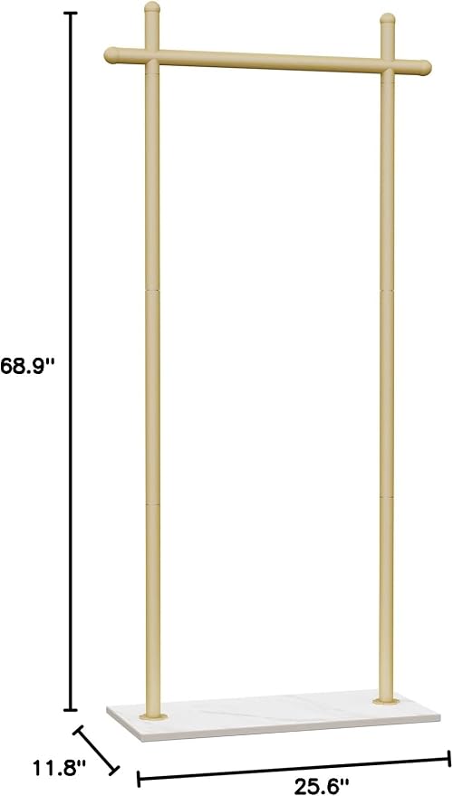 Coat Racks Freestanding with Natural Rock Base,68.9in,Gold,Large | Garment Racks with Anti Slip Knots for Outerwear,Clothes Stands with Strong Load-Bearing,Metal Clothing Trees for Hats