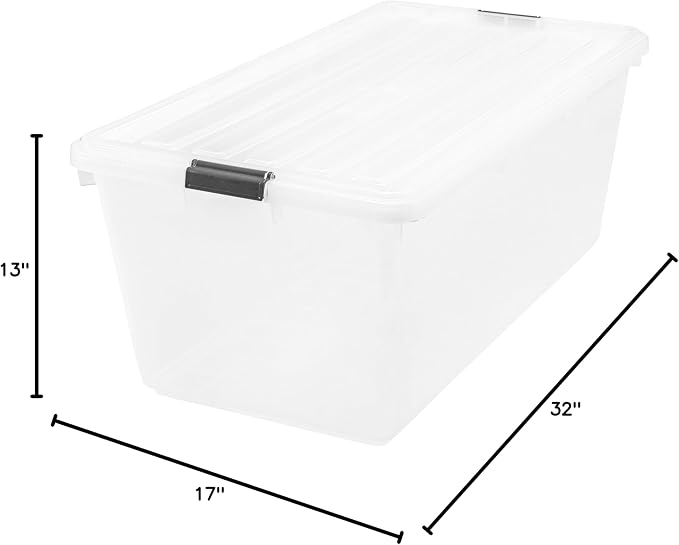 IRIS USA 91 Qt Stackable Storage Bins with Lids, Clear | Clear design makes contents easy to identify while organizing closets, bedrooms and storage rooms, Stackable and nestable