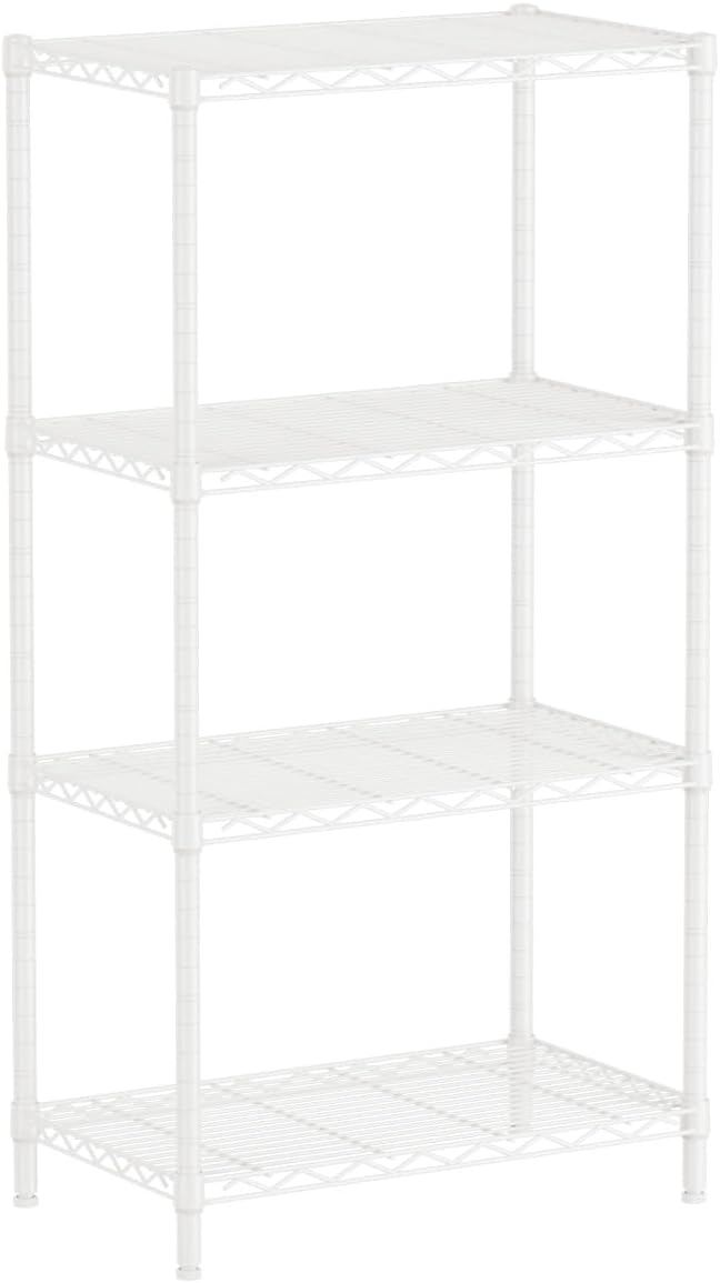 SINGAYE 4 Metal Shelves Wire Shelving Storage Shelf Adjustable Unit Pantry | 4 Tier Kitchen Laundry Room Organization Home Pantry Closet Bathroom Organizers Garage Rack 14" D x 24" W x 48" H White