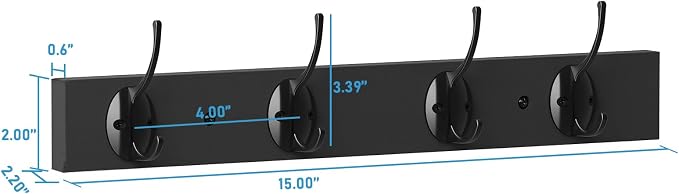 VERTORGAN 1 Pack Wall Mounted Wooden Hat Rack,4 Hooks Entryway(Black) | Wood Coat Hooks,Wall Hooks for Hanging,Hat Rack Bag Hanger Key Holder for Wall,Purse Hanger Towel Racks for Bathroom