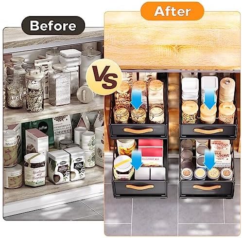 Pull out Cabinet Organizer,Heavy Duty Slide out Pantry Shelves Drawer Storage with Adhesive Nano Film,Sliding Mesh Cabinet Basket with Handle for Kitchen, Bathroom, Home, 11.8"W X 15.7"D X6.2"H,Black