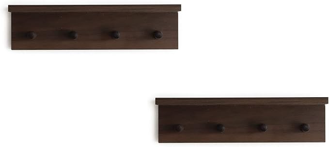 Entrance Coat Rack ,Coat Hooks, Wall-Mounted Wooden Hook Rack, Wall-Mounted Shelves are Very Suitable (Walnut Color Finish—A-2)