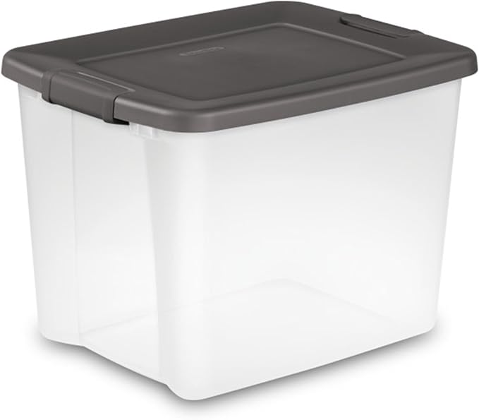 Sterilite 50 Qt ShelfTote, Clear Storage Bin with Latching Lid, 6 Pack | Clear Bins with Gray Lids - Stackable Organizing Container Boxes for Closet, Bathroom, and Office