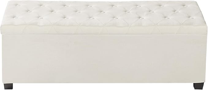 VEVOR Storage Ottoman Bench, End of Bed Bench with 2 Side Bags, Fabric Upholstered with Metal Frame, Toy Box Storage, Bed Benches for Foot of Bed, Bench for Entryway, Living Room, Playroom, Beige