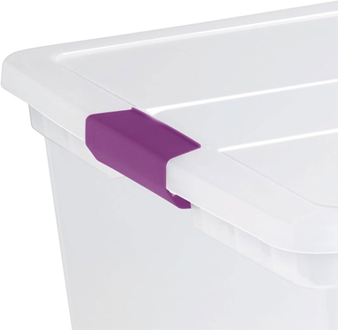 Sterilite 4-Pack 110 Quart ClearView Latch Box, Stackable Organizer Bins with Latching Lids - Clear Plastic Organization Containers for Closet, Bedroom, Shelving Units and Everyday Home Storage | Clear Plastic Organizers with Color Accent Latches for C...