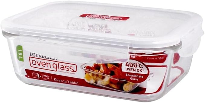 Lock & Lock Ovenglass Airtight Heat Resistant Glass Rectangular Food Storage Container (4.23-Cup)