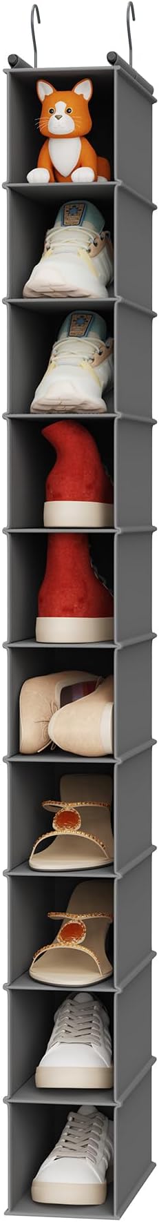 MAX Houser 10-Shelf Hanging Shoe Shelf Organizer, Hanging Shoe Storage for Closet (Grey)