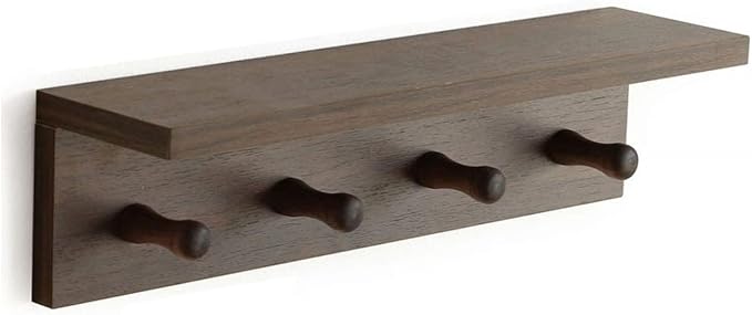 Entrance Coat Rack ,Coat Hooks, Wall-Mounted Wooden Hook Rack, Wall-Mounted Shelves are Very Suitable (Walnut Color Finish—A-1)