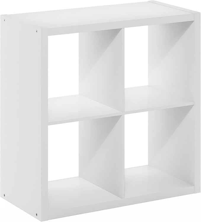 Furinno Cubicle Open Back Decorative Cube Storage Organizer, 4-Cube, White | 14.6" x 30" x 30", Reversible Bookcase with Open Back, for Living Room, Bedroom, Home Office