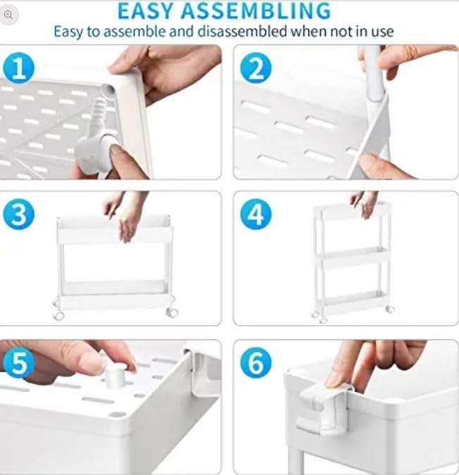 SPACEKEEPER 3 Tier Rolling Cart, Bathroom Cart Organizer with Wheels, White | Mobile Storage Cart for Laundry Room Organization,Kitchen,Office,Bathroom, Utility Cart for Snack,Craft,Art,Makeup,Nail,Toys