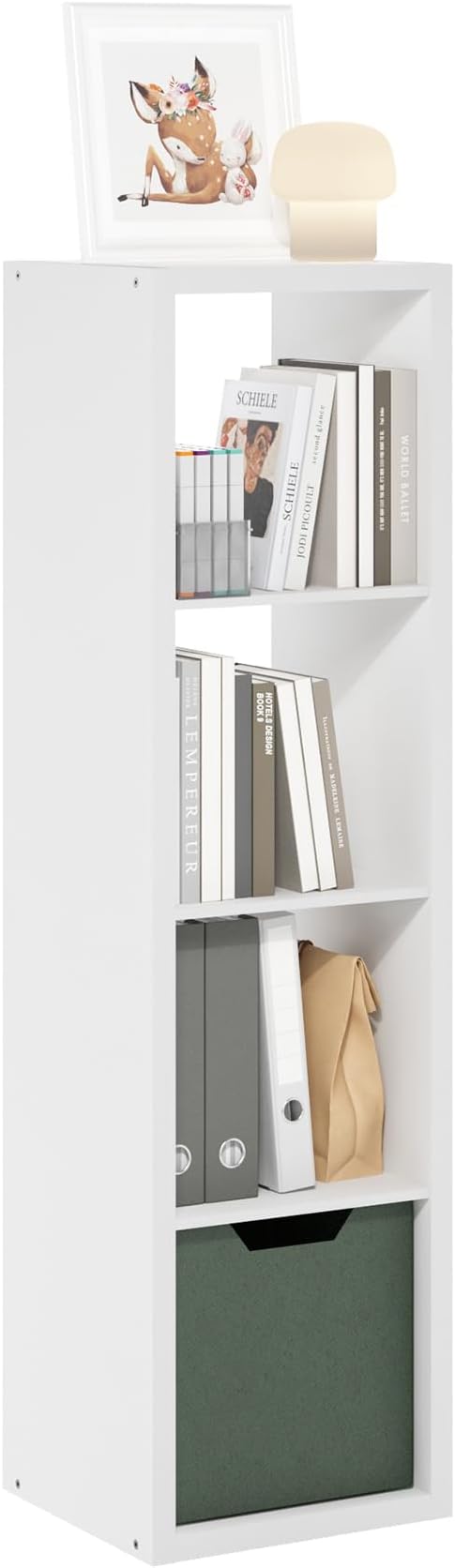 4-Cube Tall Cubicle Bookshelf, Cube Bookcase with Open Back, Reversible Book Shelf, Cube Storage Organizer, 15 x 16 x 58, for Living Room, Home Office, White
