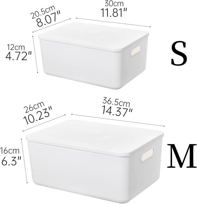 Yishyfier Plastic Storage Baskets Bins Boxes With Lids,Organizing Container White Storage Organizer Bins For Shelves Drawers Desktop Playroom Classroom Office,3-Pack(M+2S)